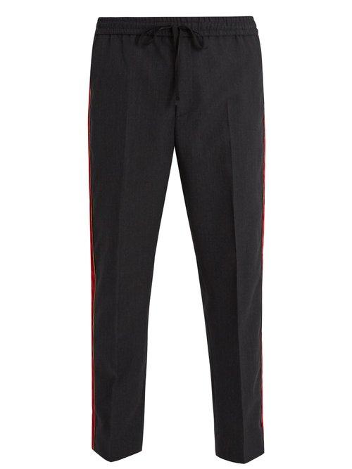 Matchesfashion.com Gucci - Velvet Side Stripe Cotton Trousers - Mens - Dark Grey