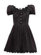 Matchesfashion.com Miu Miu - Scallop Trim Cotton Poplin Mini Dress - Womens - Black