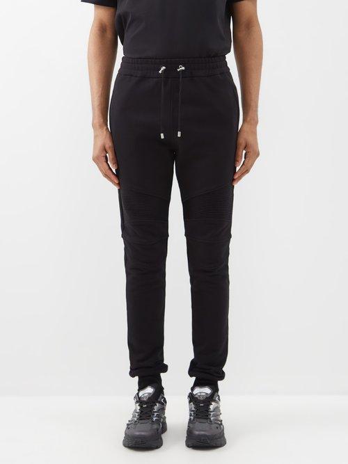 Balmain - Ribbed Organic Cotton-jersey Track Pants - Mens - Black Ivory