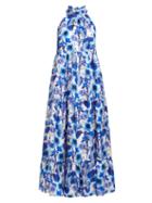 Matchesfashion.com Borgo De Nor - Pandora Tiered Floral Print Silk Maxi Dress - Womens - Blue White