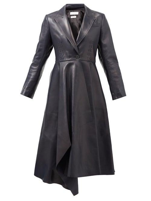 Alexander Mcqueen - Stitched Asymmetric Tailored Leather Coat - Womens - Navy