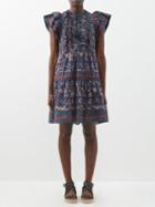 Sea - Noah Smocked-bodice Printed Cotton Dress - Womens - Navy