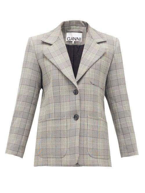 Matchesfashion.com Ganni - Single-breasted Prince Of Wales-check Blazer - Womens - Grey