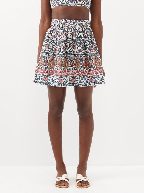 Boteh - Verbena Printed Linen-blend Mini Skirt - Womens - White Multi