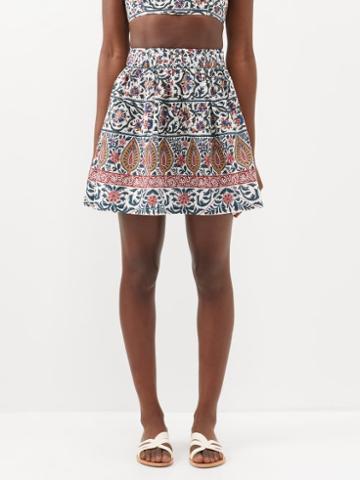 Boteh - Verbena Printed Linen-blend Mini Skirt - Womens - White Multi