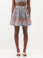 Boteh - Verbena Printed Linen-blend Mini Skirt - Womens - White Multi