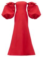 Matchesfashion.com Carolina Herrera - Detachable Puff-sleeve Silk-faille Gown - Womens - Red