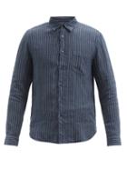 Matchesfashion.com 120% Lino - Pinstriped Crinkled Linen-calico Shirt - Mens - Navy