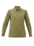 Matchesfashion.com Saint Laurent - Half-button Distressed Cotton Work Shirt - Womens - Khaki