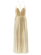 Matchesfashion.com Valentino - V-neck Metallic Pleated-georgette Dress - Womens - Gold