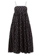 Matchesfashion.com Cecilie Bahnsen - Sofie Floral Embroidered Open Back Cotton Dress - Womens - Black Blue