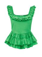 Matchesfashion.com Molly Goddard - Oliver Frilled Square-neck Cotton Top - Womens - Green