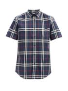 Matchesfashion.com Burberry - Caxton Short-sleeved Checked Cotton-poplin Shirt - Mens - Blue