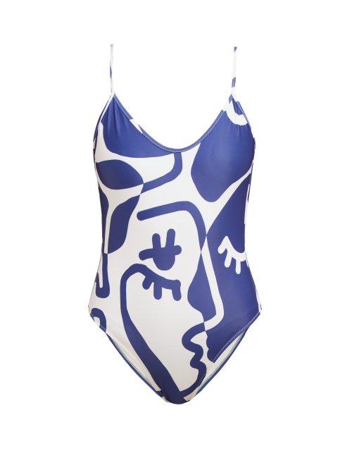 Matchesfashion.com Bower - Hutton Abstract Print Scoop Back Swimsuit - Womens - Blue Print
