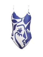 Matchesfashion.com Bower - Hutton Abstract Print Scoop Back Swimsuit - Womens - Blue Print