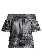 Matchesfashion.com Bliss And Mischief - Gingham Off The Shoulder Cotton Top - Womens - Black White