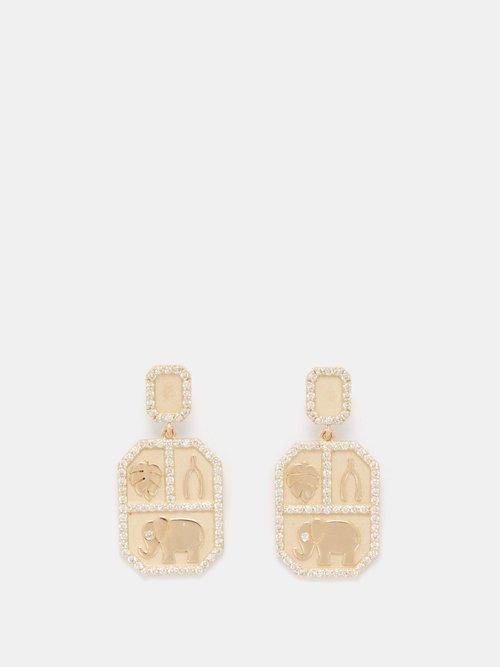 Sydney Evan - Icon Trio Diamond & 14kt Gold Single Earring - Womens - Gold Multi