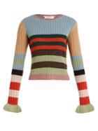 Valentino Striped Fluted-cuff Ribbed-knit Wool Sweater