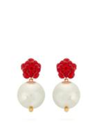 Matchesfashion.com Simone Rocha - Beaded Flower And Faux Pearl Earrings - Womens - Red