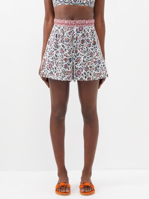 Boteh - Verbena Printed Linen-blend Shorts - Womens - White Multi
