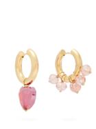 Matchesfashion.com Timeless Pearly - Mismatched Beaded Hoop Earrings - Womens - Red
