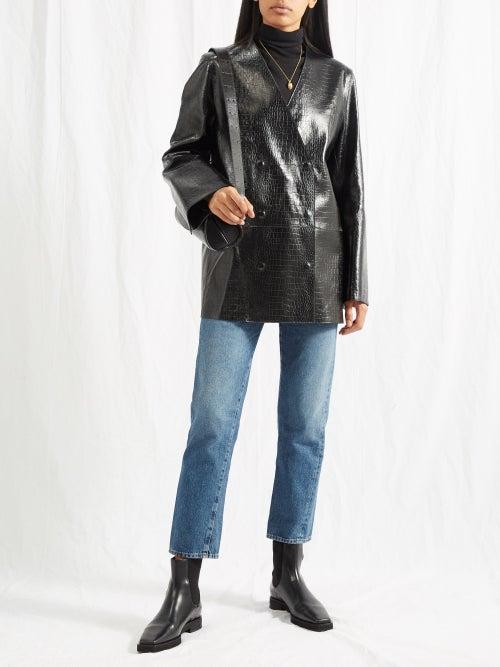 Toteme - V-neck Crocodile-effect Leather Blazer - Womens - Black