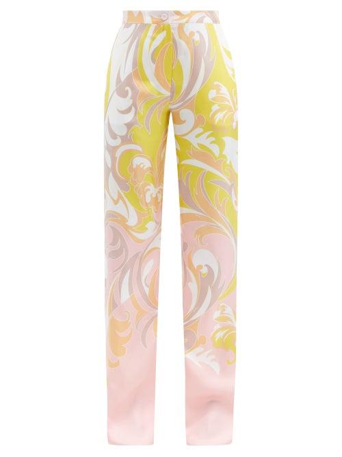 Matchesfashion.com Emilio Pucci - Tropicana-print Silk-satin Wide-leg Trousers - Womens - Pink Print