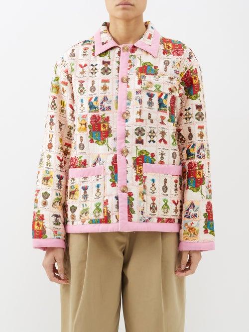 Bode - Tobacco Signet Printed Silk Jacket - Womens - Pink Multi