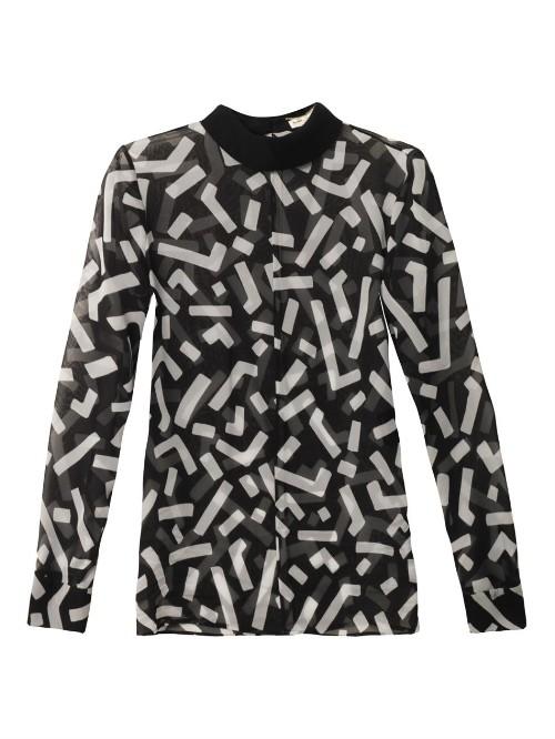Saint Laurent Graffiti-print Turned-collar Blouse