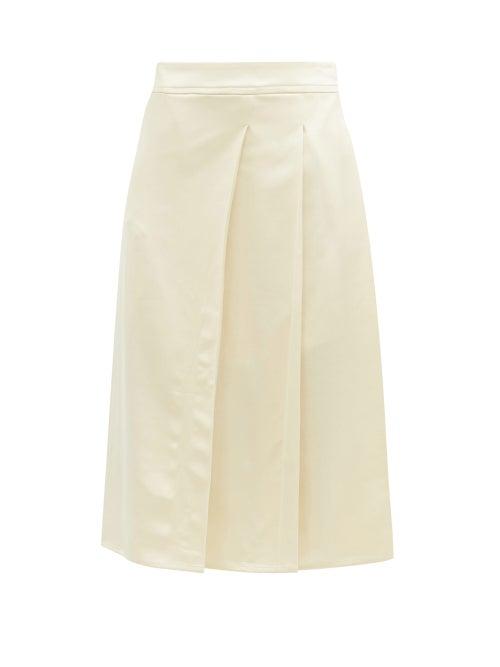 Matchesfashion.com Joseph - Sima Pleated Satin Midi Skirt - Womens - Ivory