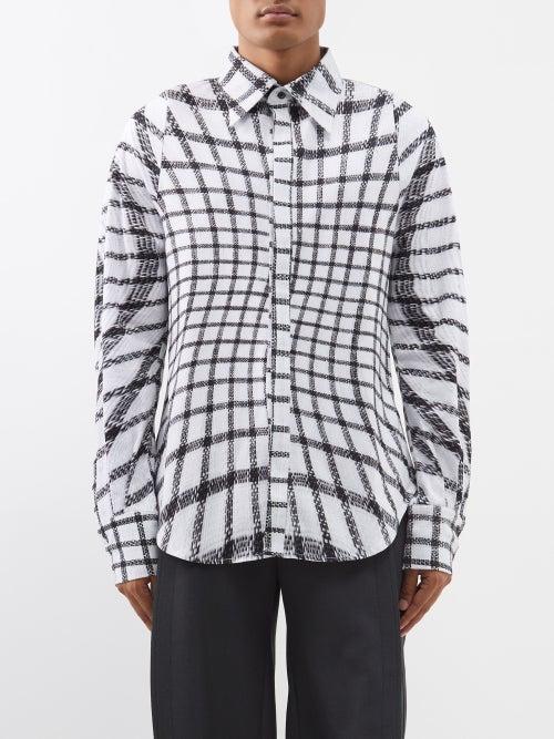 Bianca Saunders - Rowdy Warped Check-print Cotton-blend Shirt - Mens - Black White Multi