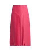 Matchesfashion.com Valentino - Pleated Silk And Wool Blend Skirt - Womens - Pink