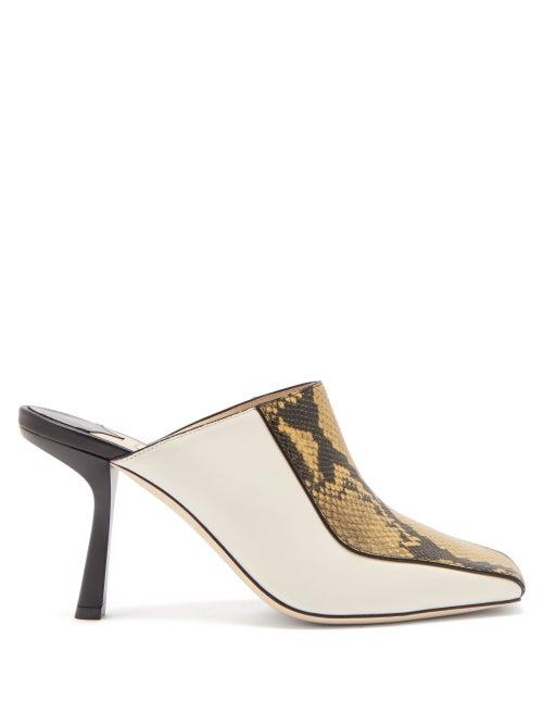 Matchesfashion.com Jimmy Choo - Marcel 85mm Snake-effect Leather Mules - Womens - Black Cream