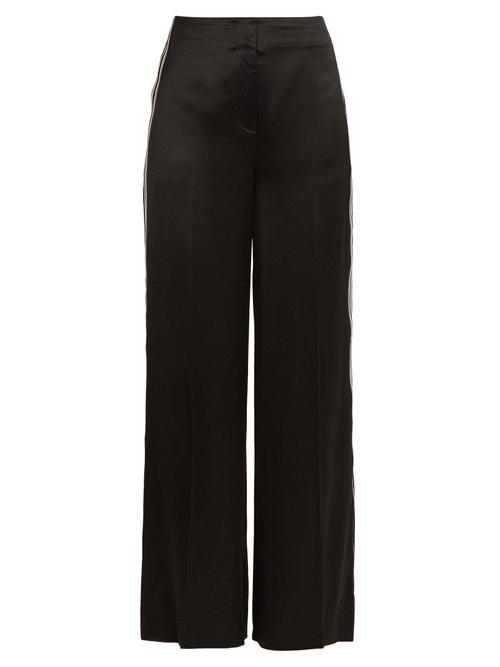 Matchesfashion.com Diane Von Furstenberg - Ribbon Wide Leg Satin Trousers - Womens - Black