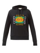 Mens Rtw Gucci - Fake Logo-print Cotton-jersey Hooded Sweatshirt - Mens - Black