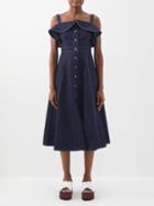 Vika 2.0 - Ruffled Organic Cotton-blend Denim Midi Dress - Womens - Dark Denim