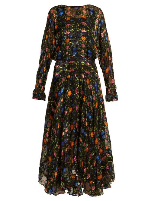 Matchesfashion.com Preen By Thornton Bregazzi - Bergamot Floral Print Silk Blend Devor Dress - Womens - Black Multi