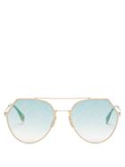 Matchesfashion.com Fendi - Ff Logo Print Aviator Metal Sunglasses - Womens - Green Multi