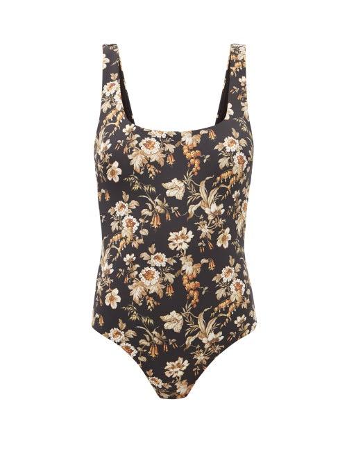 Matchesfashion.com Sir - Amerie Square-neck Floral-print Swimsuit - Womens - Black Multi