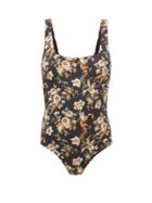 Matchesfashion.com Sir - Amerie Square-neck Floral-print Swimsuit - Womens - Black Multi