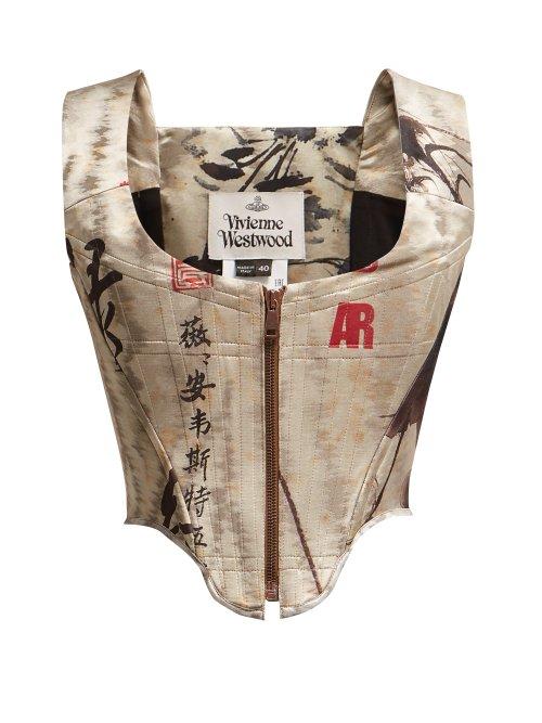 Matchesfashion.com Vivienne Westwood - Chinese Peony Print Jacquard Cage Corset - Womens - Grey Multi
