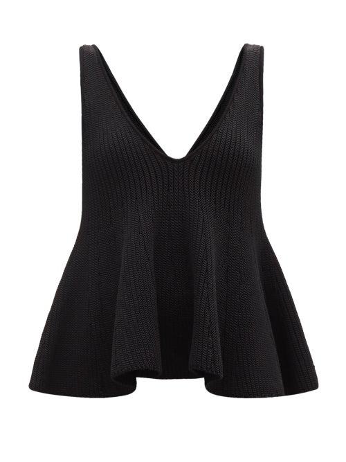 Matchesfashion.com Alexandre Vauthier - V-neck Knitted Peplum Top - Womens - Black