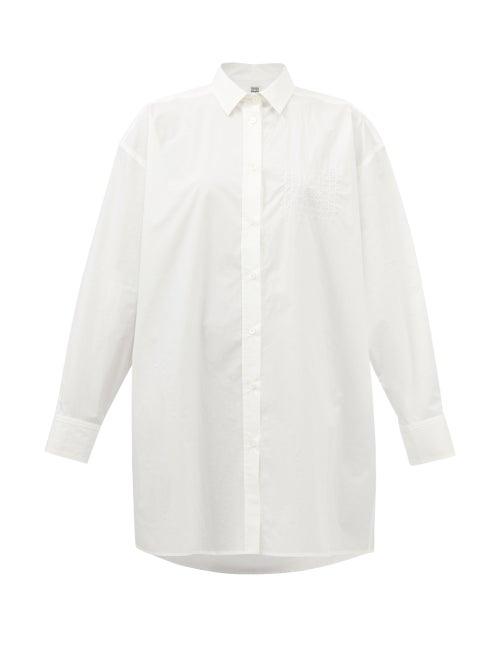 Totme - Longline Logo-embroidered Cotton-poplin Shirt - Womens - White