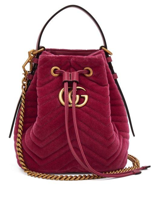 Matchesfashion.com Gucci - Gg Marmont Quilted Velvet Drawstring Bucket Bag - Womens - Pink