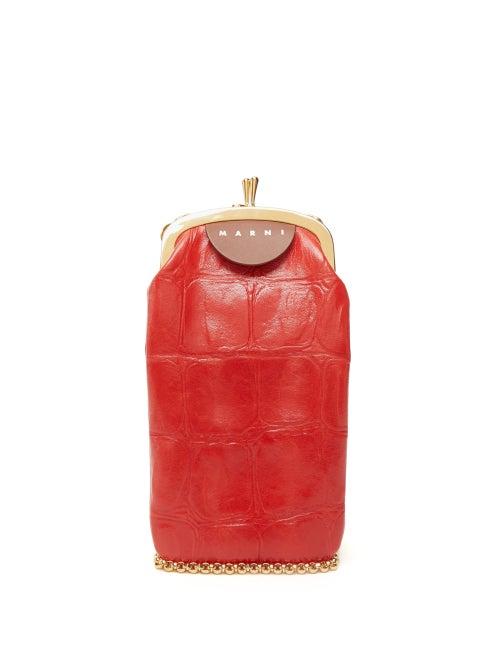 Matchesfashion.com Marni - Top Frame Crocodile Effect Leather Bag - Womens - Red