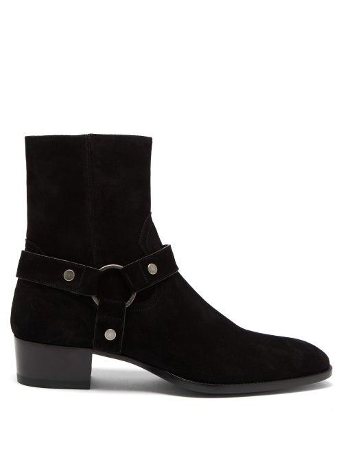 Matchesfashion.com Saint Laurent - Wyatt Stirrup Buckle Suede Boots - Mens - Black