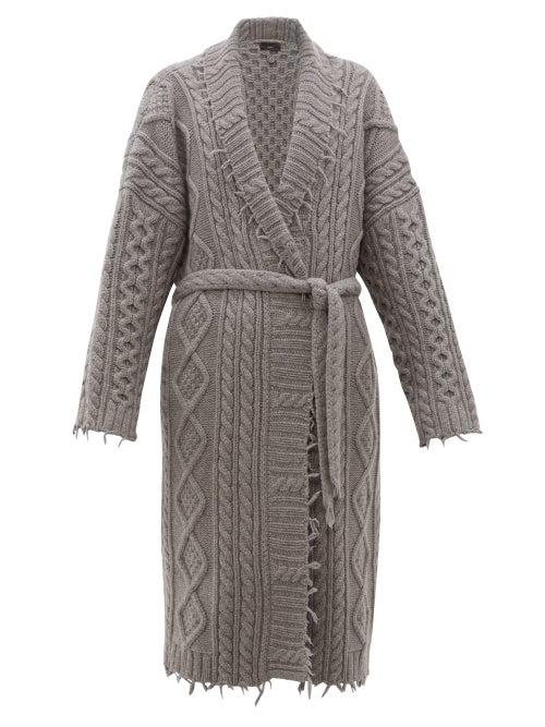 Matchesfashion.com Alanui - Fisherman Cable Knit Cashmere And Wool Coat - Mens - Grey