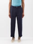 Giorgio Armani - Pleated Cotton-twill Trousers - Mens - Navy