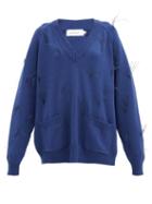 Matchesfashion.com Marques'almeida - V-neck Ostrich-feather Merino-wool Sweater - Womens - Navy