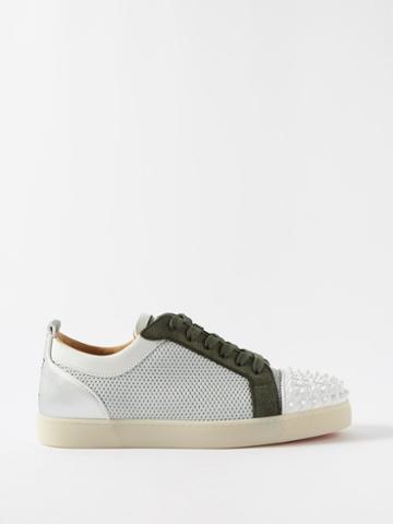 Christian Louboutin - Louis Junior Spike-embellished Leather Trainers - Mens - White Green